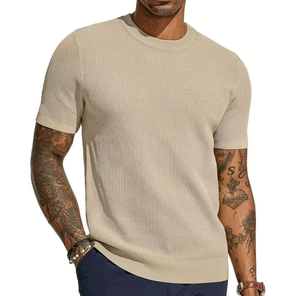 PJ PAUL JONES Men's T-Shirts Casual Knit Short Sleeve Crewneck Honeycomb Waffle Solid Knitted Pullover Tees
