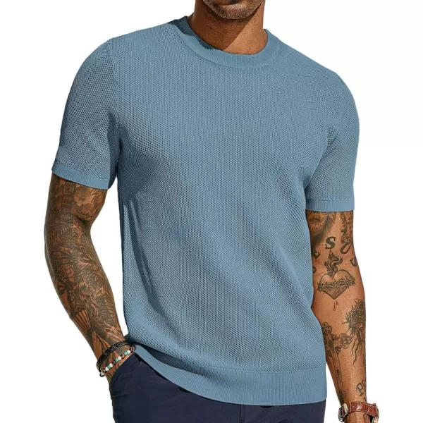 PJ PAUL JONES Men's T-Shirts Casual Knit Short Sleeve Crewneck Honeycomb Waffle Solid Knitted Pullover Tees