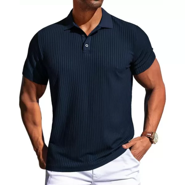 PJ PAUL JONES Mens Texture Polo Shirts Casual Wrinkle Free Elasticity Short Sleeve Knit Golf Shirt Tops