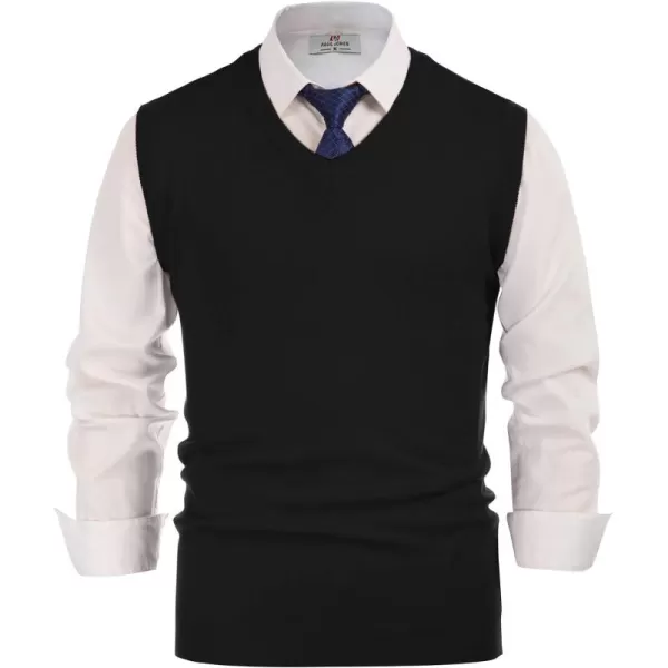 PJ PAUL JONES Mens V-Neck Knitted Sweater Vest Solid Plain Sleeveless Pullover Knitwear
