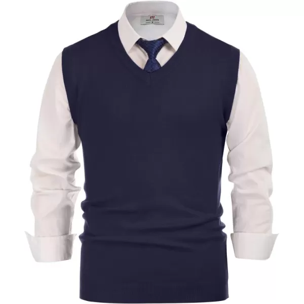 PJ PAUL JONES Mens V-Neck Knitted Sweater Vest Solid Plain Sleeveless Pullover Knitwear