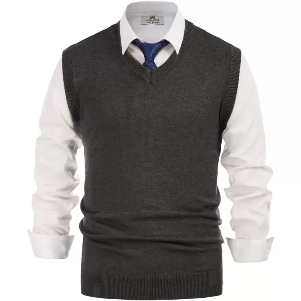 PJ PAUL JONES Mens V-Neck Knitted Sweater Vest Solid Plain Sleeveless Pullover Knitwear