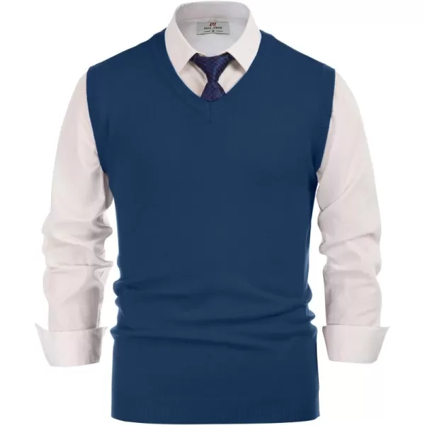 PJ PAUL JONES Mens V-Neck Knitted Sweater Vest Solid Plain Sleeveless Pullover Knitwear