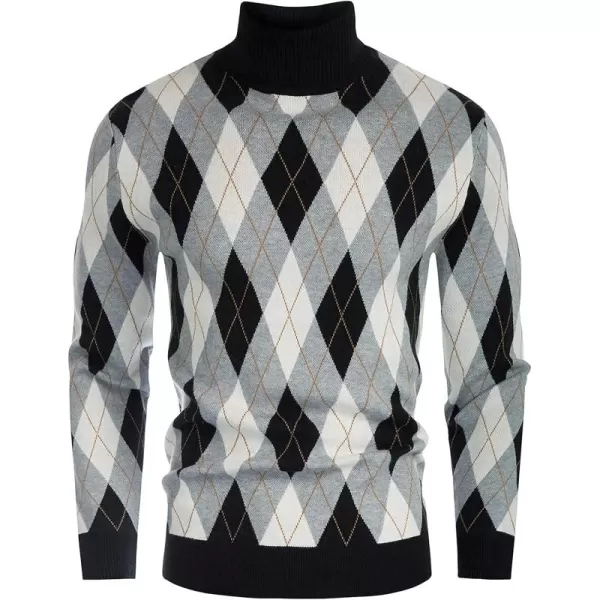 PJ PAUL JONES Men's Vintage Argyle Turtlenecks Sweater Thermal Knitted Pullover