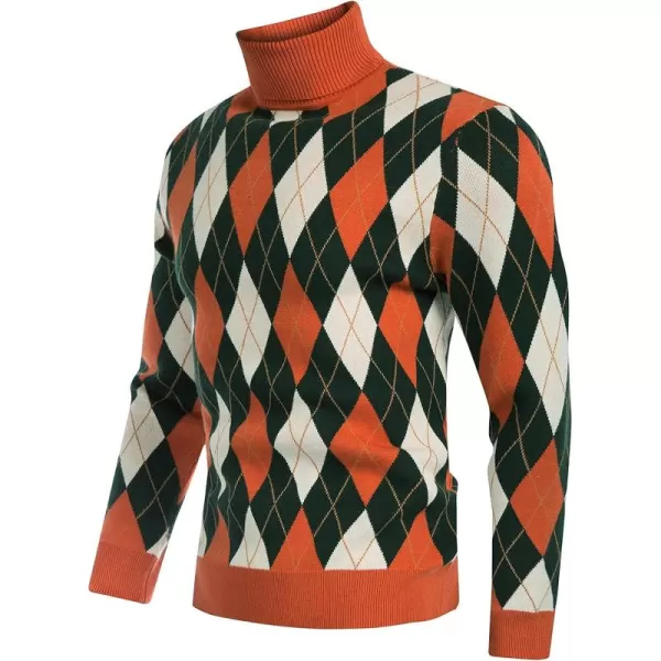 PJ PAUL JONES Men's Vintage Argyle Turtlenecks Sweater Thermal Knitted Pullover