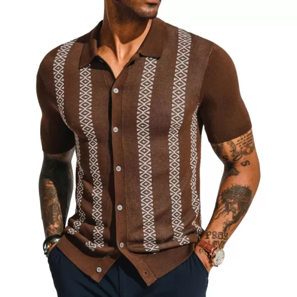 PJ PAUL JONES Men's Vintage Polo Shirt Geometric Patterns Stripe Knit Casual Button Down Shirts