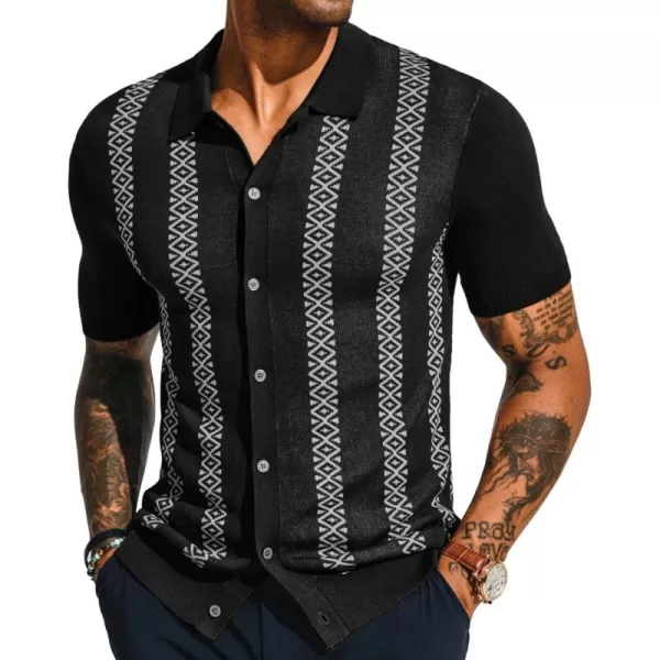 PJ PAUL JONES Men's Vintage Polo Shirt Geometric Patterns Stripe Knit Casual Button Down Shirts