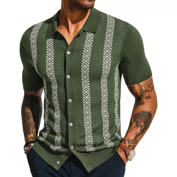 PJ PAUL JONES Men's Vintage Polo Shirt Geometric Patterns Stripe Knit Casual Button Down Shirts