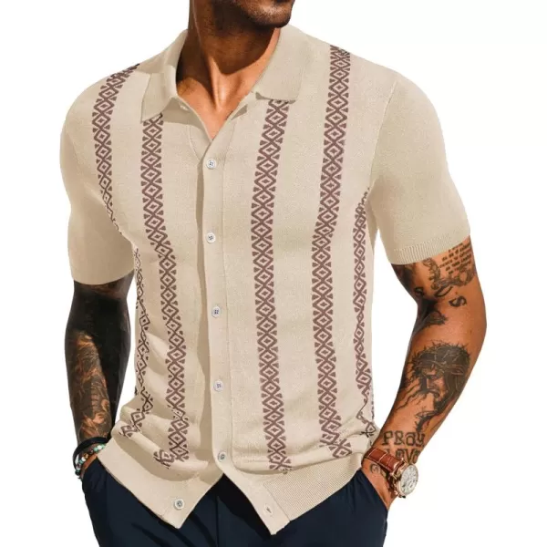 PJ PAUL JONES Men's Vintage Polo Shirt Geometric Patterns Stripe Knit Casual Button Down Shirts
