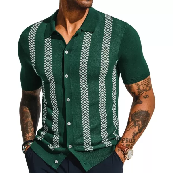 PJ PAUL JONES Men's Vintage Polo Shirt Geometric Patterns Stripe Knit Casual Button Down Shirts