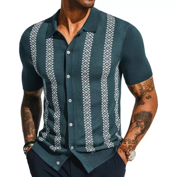 PJ PAUL JONES Men's Vintage Polo Shirt Geometric Patterns Stripe Knit Casual Button Down Shirts