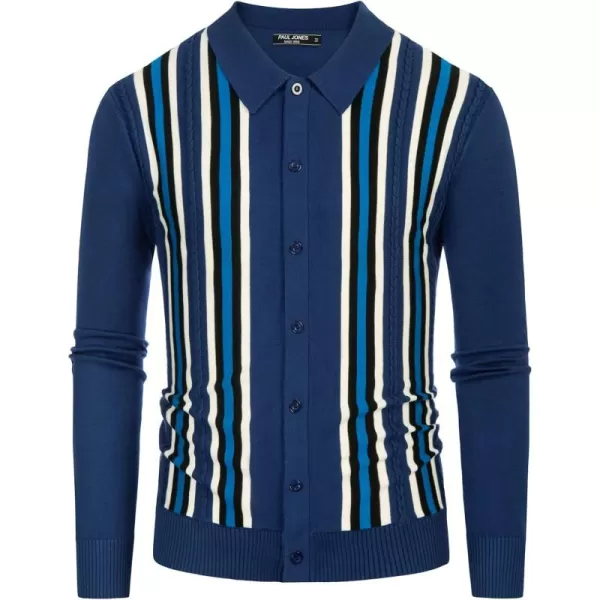 PJ PAUL JONES Mens Vintage Polo Shirt Striped Knit Long Sleeve Button Down Cardigan Sweater