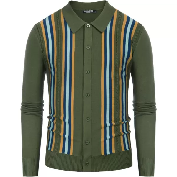 PJ PAUL JONES Mens Vintage Polo Shirt Striped Knit Long Sleeve Button Down Cardigan Sweater