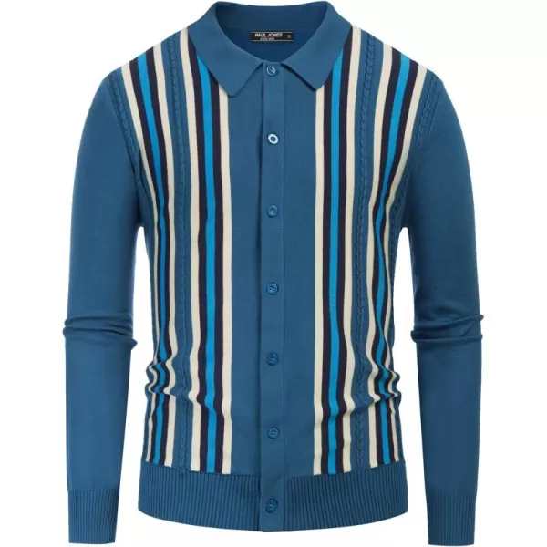 PJ PAUL JONES Mens Vintage Polo Shirt Striped Knit Long Sleeve Button Down Cardigan Sweater