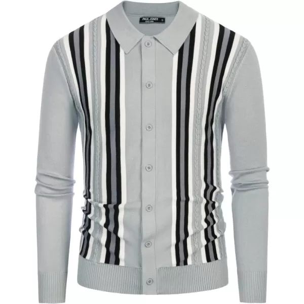 PJ PAUL JONES Mens Vintage Polo Shirt Striped Knit Long Sleeve Button Down Cardigan Sweater