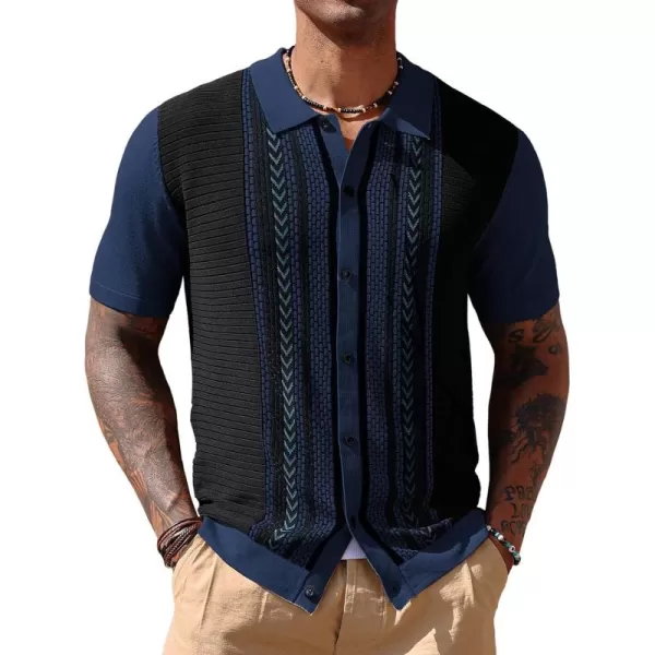 PJ PAUL JONES Mens Vintage Polo Shirts Contrast Stripe Retro Short Sleeve Knit Button Down Polo Shirt