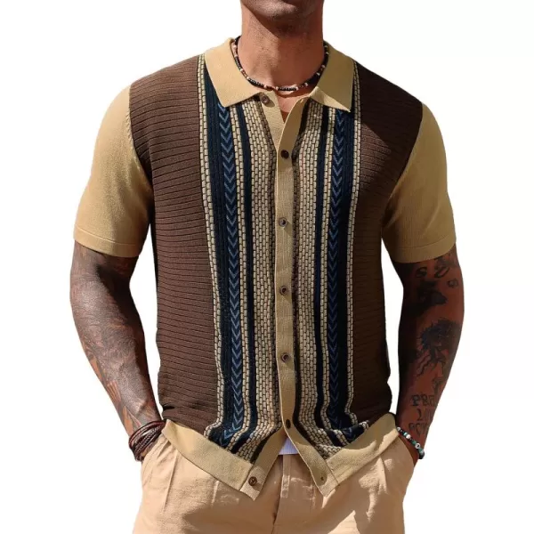 PJ PAUL JONES Mens Vintage Polo Shirts Contrast Stripe Retro Short Sleeve Knit Button Down Polo Shirt