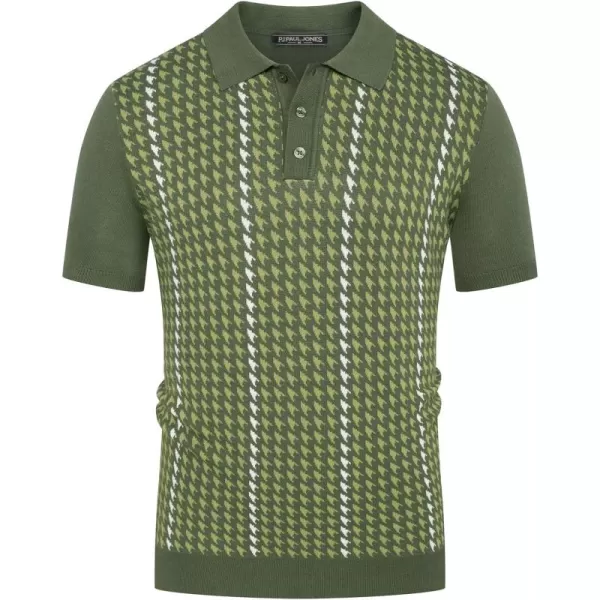 PJ PAUL JONES Men's Vintage Polo Shirts Lightweight Retro 70s Knit Houndstooth Golf Shirts