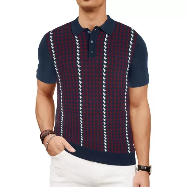 PJ PAUL JONES Men's Vintage Polo Shirts Lightweight Retro 70s Knit Houndstooth Golf Shirts