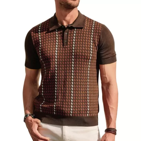 PJ PAUL JONES Men's Vintage Polo Shirts Lightweight Retro 70s Knit Houndstooth Golf Shirts
