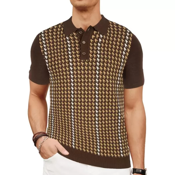 PJ PAUL JONES Men's Vintage Polo Shirts Lightweight Retro 70s Knit Houndstooth Golf Shirts