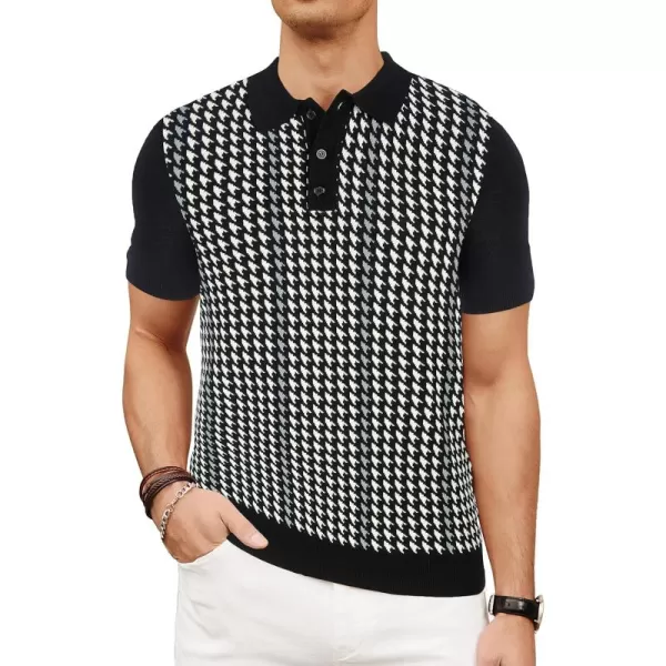 PJ PAUL JONES Men's Vintage Polo Shirts Lightweight Retro 70s Knit Houndstooth Golf Shirts