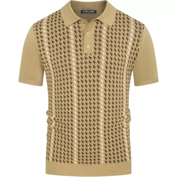 PJ PAUL JONES Men's Vintage Polo Shirts Lightweight Retro 70s Knit Houndstooth Golf Shirts