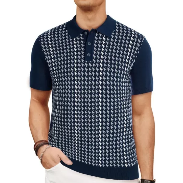 PJ PAUL JONES Men's Vintage Polo Shirts Lightweight Retro 70s Knit Houndstooth Golf Shirts