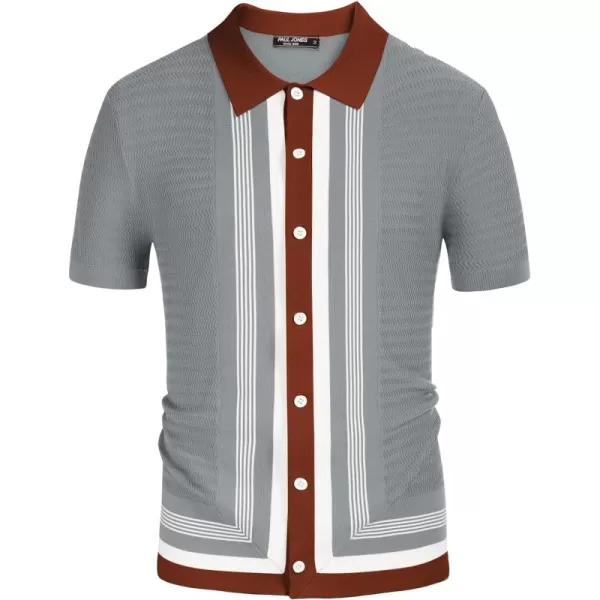 PJ PAUL JONES Men's Vintage Stripe Knit Polo Shirts Short Sleeve Stylish Button Down Cardigan Sweater