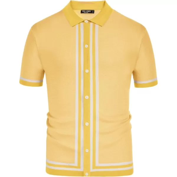 PJ PAUL JONES Men's Vintage Stripe Knit Polo Shirts Short Sleeve Stylish Button Down Cardigan Sweater