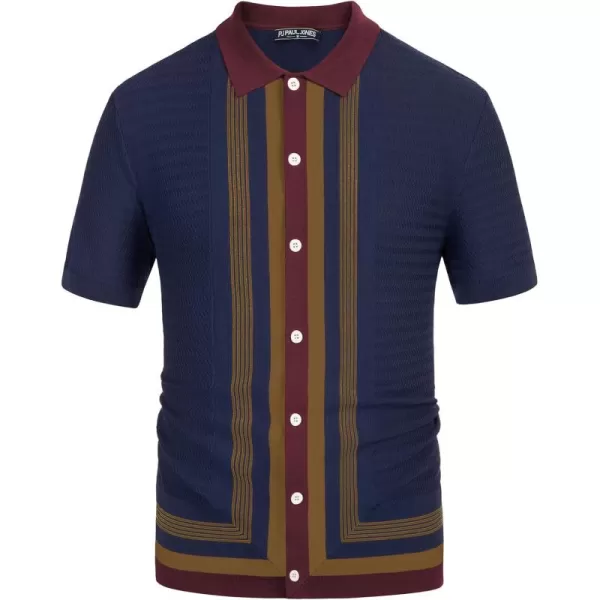 PJ PAUL JONES Men's Vintage Stripe Knit Polo Shirts Short Sleeve Stylish Button Down Cardigan Sweater