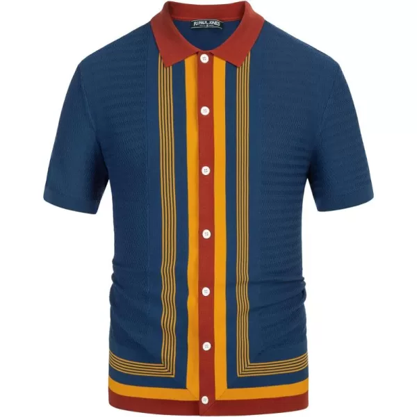 PJ PAUL JONES Men's Vintage Stripe Knit Polo Shirts Short Sleeve Stylish Button Down Cardigan Sweater