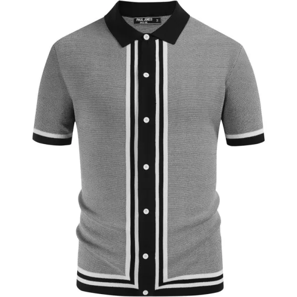 PJ PAUL JONES Men's Vintage Stripe Knit Polo Shirts Short Sleeve Stylish Button Down Cardigan Sweater