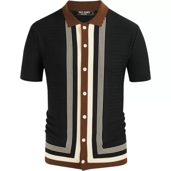 PJ PAUL JONES Men's Vintage Stripe Knit Polo Shirts Short Sleeve Stylish Button Down Cardigan Sweater