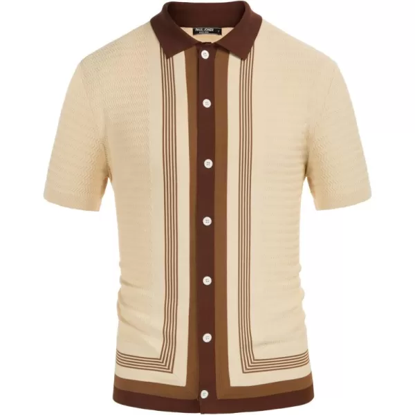 PJ PAUL JONES Men's Vintage Stripe Knit Polo Shirts Short Sleeve Stylish Button Down Cardigan Sweater