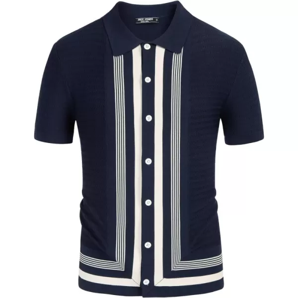 PJ PAUL JONES Men's Vintage Stripe Knit Polo Shirts Short Sleeve Stylish Button Down Cardigan Sweater