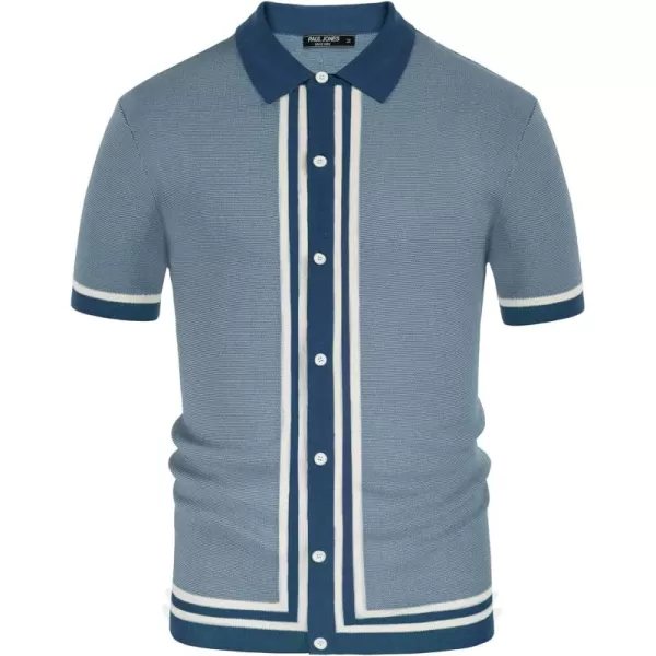 PJ PAUL JONES Men's Vintage Stripe Knit Polo Shirts Short Sleeve Stylish Button Down Cardigan Sweater