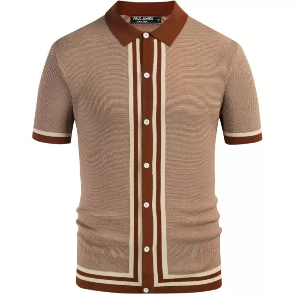 PJ PAUL JONES Men's Vintage Stripe Knit Polo Shirts Short Sleeve Stylish Button Down Cardigan Sweater