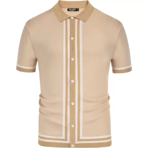 PJ PAUL JONES Men's Vintage Stripe Knit Polo Shirts Short Sleeve Stylish Button Down Cardigan Sweater