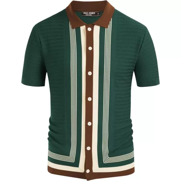 PJ PAUL JONES Men's Vintage Stripe Knit Polo Shirts Short Sleeve Stylish Button Down Cardigan Sweater