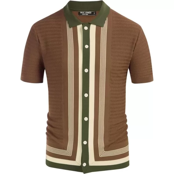 PJ PAUL JONES Men's Vintage Stripe Knit Polo Shirts Short Sleeve Stylish Button Down Cardigan Sweater