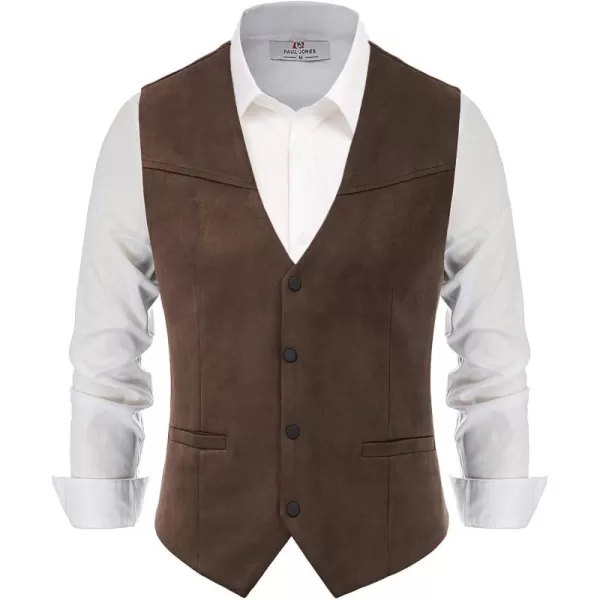 PJ PAUL JONES Men's Western Cowboy Suit Vest Slim Fit Faux Suede Leather Dress Vests Waistcoat for Wedding