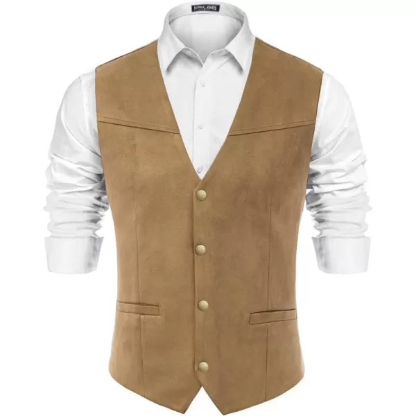 PJ PAUL JONES Men's Western Cowboy Suit Vest Slim Fit Faux Suede Leather Dress Vests Waistcoat for Wedding