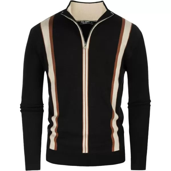 PJ PAUL JONES Quarter Zip Pullover Men Vintage Striped Sweater Thermal Turtlenecks for Winter