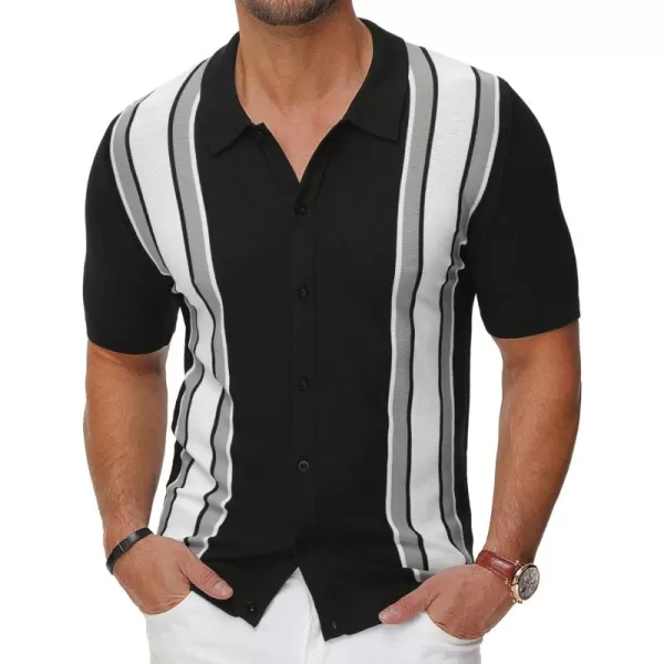 PJ Paul Jones Mens Polo Shirts Vintage Striped Lightweight Knitting Golf Shirts