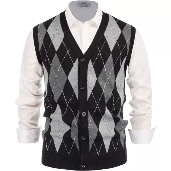 PJ Paul Jones Men's Sweater Vest Cardigan Button Front Knitwear Contrast Color Argyle Sweater Vest