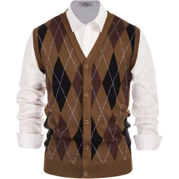 PJ Paul Jones Men's Sweater Vest Cardigan Button Front Knitwear Contrast Color Argyle Sweater Vest