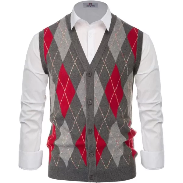 PJ Paul Jones Men's Sweater Vest Cardigan Button Front Knitwear Contrast Color Argyle Sweater Vest