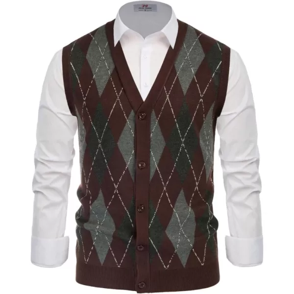 PJ Paul Jones Men's Sweater Vest Cardigan Button Front Knitwear Contrast Color Argyle Sweater Vest