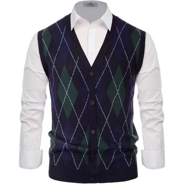 PJ Paul Jones Men's Sweater Vest Cardigan Button Front Knitwear Contrast Color Argyle Sweater Vest